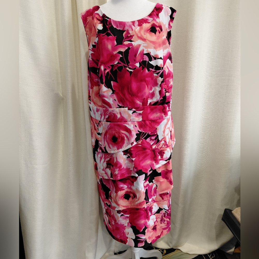 Sabrina Signature Floral Red And Pink Tiered Midi Dress